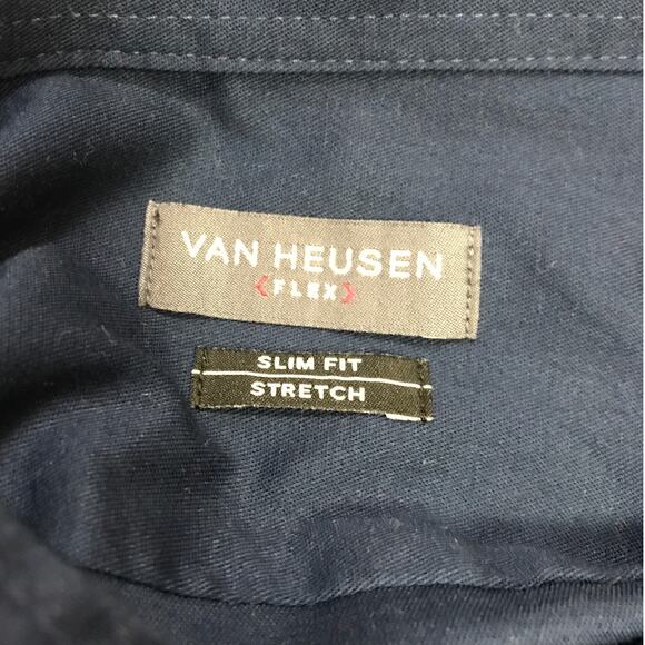 Van Heusen Flex Navy Collared Button-Down Long Sleeve Slim Fit Stretch Shirt XL - Picture 3 of 8